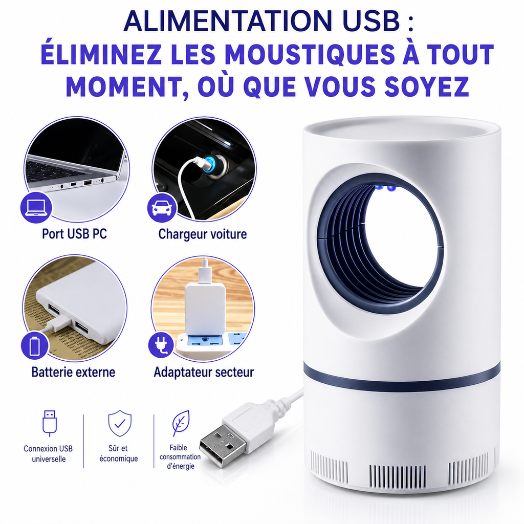 Dormez Sans Moustiques, Sans Spray ni Fumée – Lampe UV LED à Aspiration