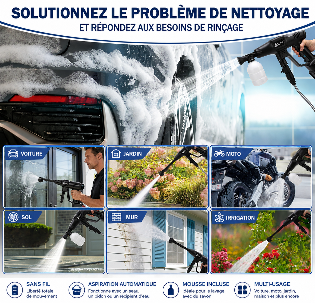Nettoyeur Haute Pression Sans Fil ( 2 batteries )